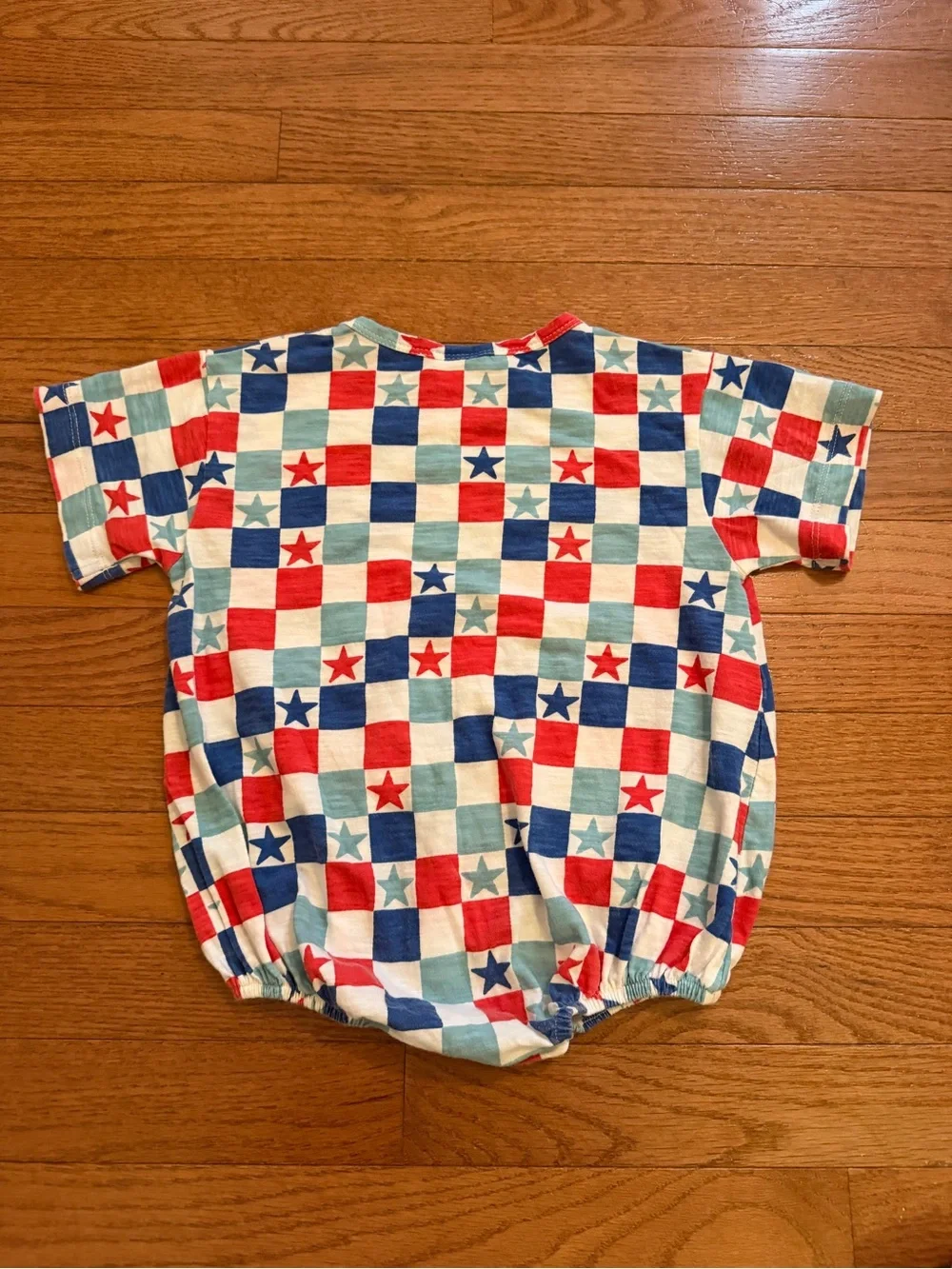 SIIX Organic Cotton Red White Blue Checkered Bubble Romper 18/24